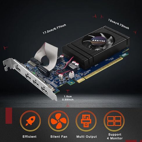 بطاقة رسومات GT 740 سعة 4 جيجابايت GDDR5 منخفضة المستوى GPU، 4 منافذ HDMI لإعداد شاشات متعددة رباعية، PCI Express 3.0 x16، تبريد صامت، مثالية للمكتب والمسرح المنزلي in Kuwait