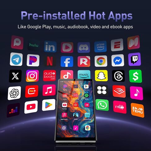 مشغل MP3 AGPTEK مقاس 5 بوصات بسعة 128 جيجابايت مع بلوتوث وواي فاي، شاشة T09 تعمل باللمس Andriod 13 مشغل موسيقى مع Spotify، Audible، YouTube، سعة تصل إلى 1 تيرابايت in Saudi Arabia