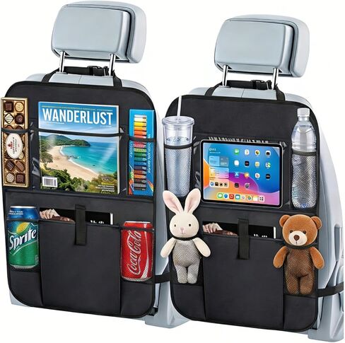 Upgraded 2 Pack Backseat Car Organizer with Touch Screen 12-inch Tablet Holder, Back Seat Organizer, Travel Accessories with 6 Storage Pockets, Protectors Kick Mats in Saudi Arabia