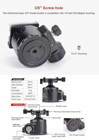 SUNWAYFOTO XB-52DDHi Tripod Ball Head w Arca Compatible Panning QR Clamp Low Profile 132lb Max Load in Saudi Arabia