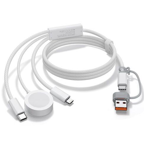 أساسيات السفر لشاحن ساعة Apple، سلك كابل شاحن USB C/Lightning/iWatch متعدد بقدرة 60 وات 3 في 1 لأجهزة iPhone 6-17، وMacBook، وiPad، وSamsung S25-S21، وGoogle Pixel، محمول مصمم لـ iWatch-5FT in Kuwait
