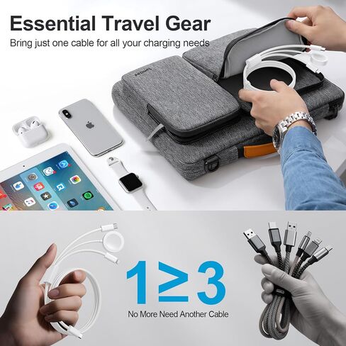 Travel Essentials for Apple Watch Charger, 60W 3 in 1 USB C/Lightning/iWatch Multi Charger Cable Cord for iPhone 6-17, MacBook, iPad, Samsung S25-S21, Google Pixel, Portable Designed for iWatch-5FT in Saudi Arabia