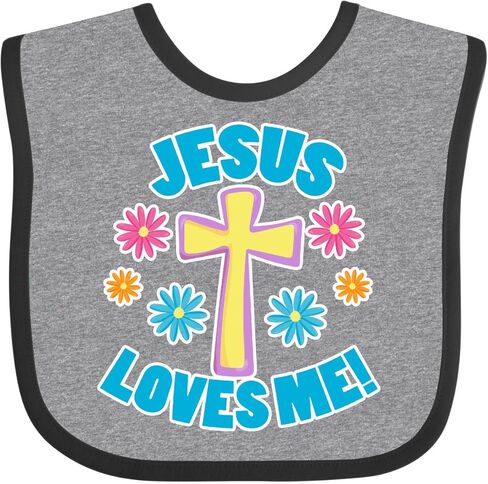 inktastic Easter Jesus Loves Me with Cross and Flowers Baby Bib in Saudi Arabia