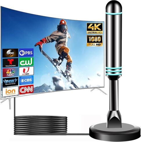 هوائي التلفزيون هوائي داخلي للتلفزيون الذكي استقبال طويل المدى HD هوائي رقمي داخلي مع قاعدة مغناطيسية قوية للقنوات المحلية يدعم 4K 1080p in Saudi Arabia