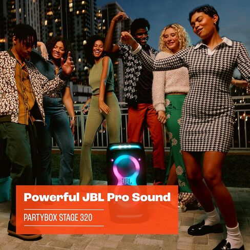 JBL PartyBox Stage 320 - مكبر صوت محمول بمقبض تلسكوبي وعجلات عريضة وقوية، صوت JBL Pro قوي، عرض ضوئي مستقبلي، ما يصل إلى 18 ساعة من وقت التشغيل، مقاوم للرذاذ (أبيض) (متجدد) in Kuwait