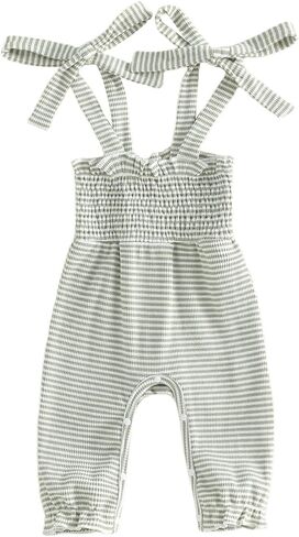 Sasaerucure Summer Clothes for Baby Girl 3 6 12 18 24 Months Waffle Striped Halter Sleeveless Romper Jumpsuit Outfit in Saudi Arabia
