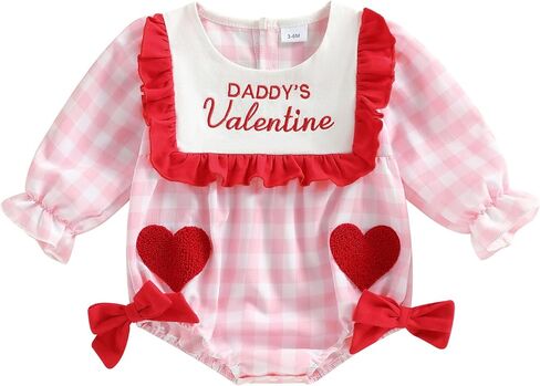 My First Valentines Day Baby Girl Outfit Embroidery Heart Long Sleeve Romper Baby Bows Smocked Outfits Fall Clothes in Saudi Arabia