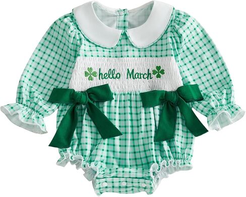 My First Valentines Day Baby Girl Outfit Embroidery Heart Long Sleeve Romper Baby Bows Smocked Outfits Fall Clothes in Kuwait