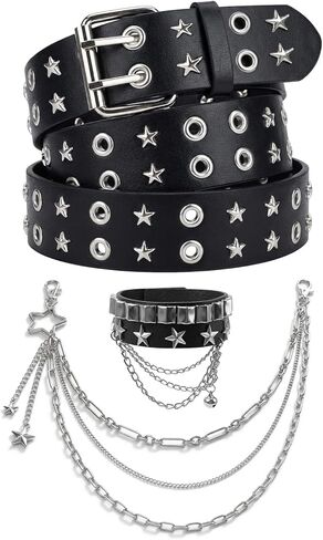 2Pcs Black Y2k Star Punk Belt,Studded Punk Rock Grunge EMO Goth Belt for Women,Hip Hop Y2k Accessories in Kuwait