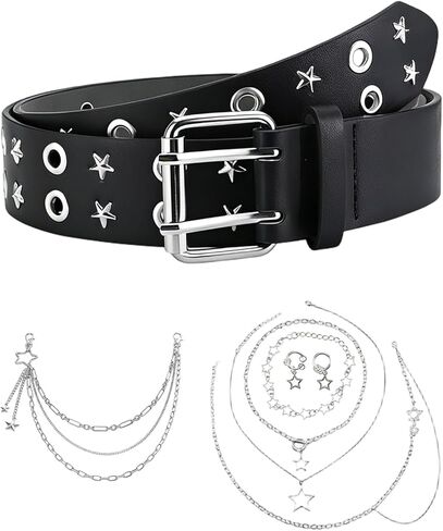 2Pcs Black Y2k Star Punk Belt,Studded Punk Rock Grunge EMO Goth Belt for Women,Hip Hop Y2k Accessories in Kuwait