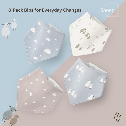 3-Layer Waterproof Baby Bibs, Absorbent Drool Bibs for Teething Babies, Adjustable Snaps – 8 Pack in Saudi Arabia
