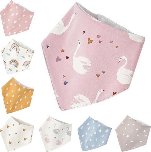 3-Layer Waterproof Baby Bibs, Absorbent Drool Bibs for Teething Babies, Adjustable Snaps – 8 Pack in Saudi Arabia