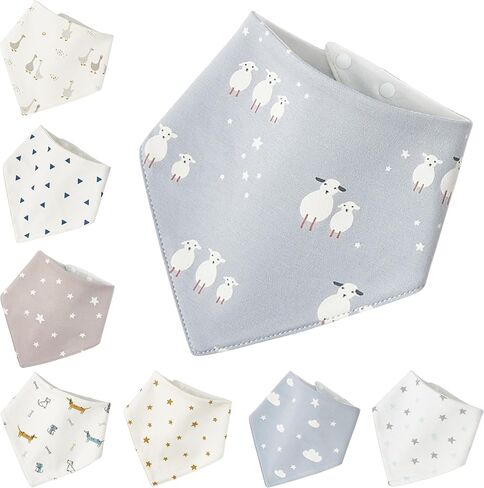 3-Layer Waterproof Baby Bibs, Absorbent Drool Bibs for Teething Babies, Adjustable Snaps – 8 Pack in Saudi Arabia