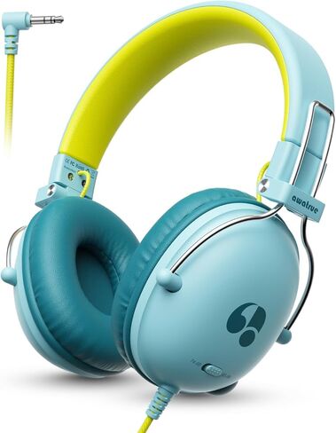 Kids Headphones, 74/85dB Safe Volume Limit, Stereo Sound, Wired On-Ear Headphones for Kids Boys Girls, 3.5mm Jack for Tablet, iPad, Kindle, YOTO Player, Airplane Travel, Blue in Kuwait