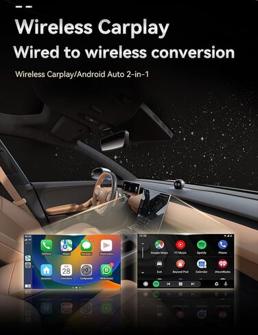 محول CYBERDRIVE اللاسلكي CarPlay لأجهزة iPhone وAndroid صغير الحجم (تحديث جديد)، التوصيل والتشغيل، اتصال سريع ومستقر، محول لاسلكي لـ CarPlay وAndroid مع منفذ USB/USB-C (حجم صغير) in Kuwait