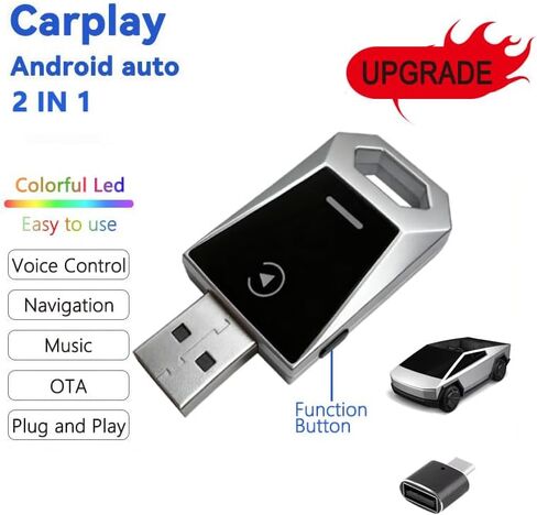 Wireless CarPlay Adapter for Apple & Android, 2-in-1 Adapter Convert, Plug and Play, Stable Connection & No Latency with Function Buttons No Latency, Compatible USB A/C (Silver) in Saudi Arabia