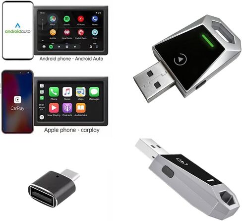 Wireless CarPlay Adapter for Apple & Android, 2-in-1 Adapter Convert, Plug and Play, Stable Connection & No Latency with Function Buttons No Latency, Compatible USB A/C (Silver) in Saudi Arabia