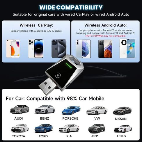 Wireless CarPlay Adapter for Apple & Android, 2-in-1 Adapter Convert, Plug and Play, Stable Connection & No Latency with Function Buttons No Latency, Compatible USB A/C (Silver) in Saudi Arabia