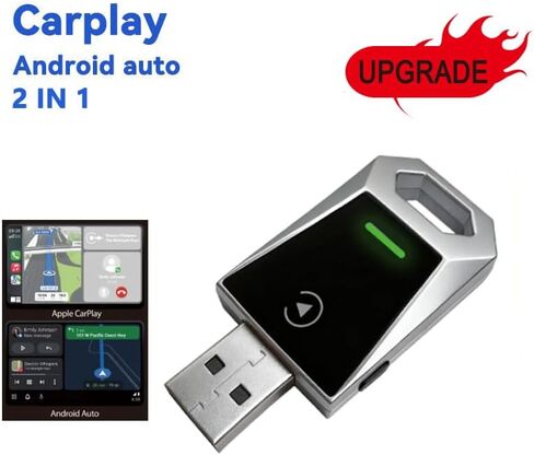 Wireless CarPlay Adapter for Apple & Android, 2-in-1 Adapter Convert, Plug and Play, Stable Connection & No Latency with Function Buttons No Latency, Compatible USB A/C (Silver) in Saudi Arabia