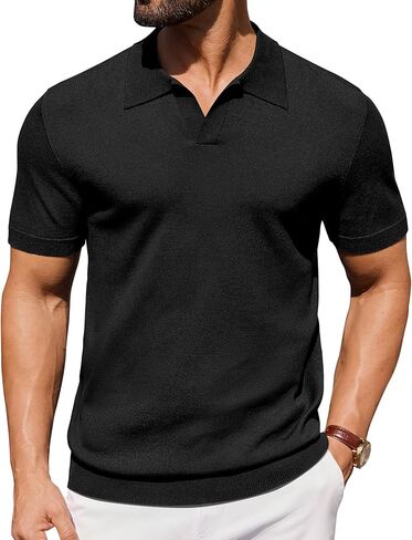 قمصان بولو J.VER للرجال بأكمام قصيرة ورقبة على شكل حرف V، قميص بولو كاجوال عتيق قابل للتمدد للجولف in Kuwait