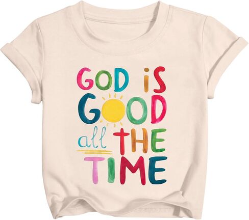 تي شيرت God is Good All The Time للفتيات، قمصان مسيحية للأطفال الصغار بأكمام قصيرة، قمصان برسومات دينية in Kuwait