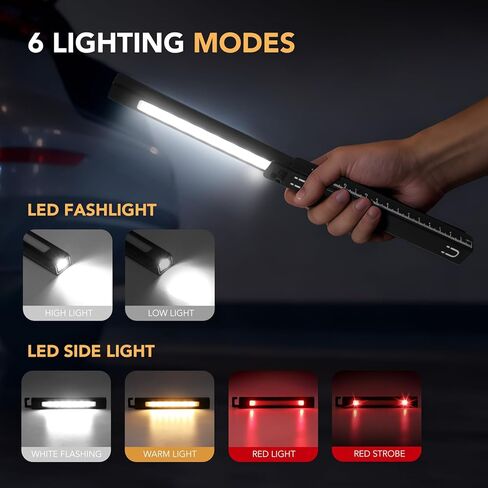 Rechargeable Work Light, LED Pen Work Light with 180° Rotate Foldable Design, Portable Work Lights Magnetic Back and Hook Work Flashlight for Car Repairing, 4 Lighting Modes, USB C Cable, Pack of 1 in Saudi Arabia