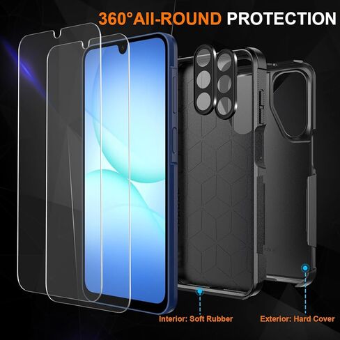 Ezanmull for Samsung Galaxy A17 5G Phone Case, [Military Grade Drop Protection] [Glass Screen Protector + Camera Lens Protector] Non-Slip Shockproof Case (Black) in Saudi Arabia