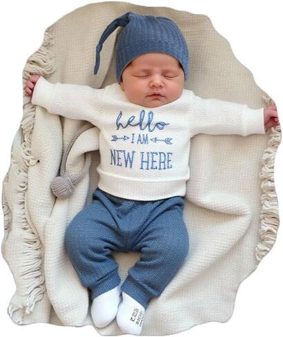 Ylsteed Newborn Baby Boy Girl Clothes Outfits Long Sleeve Romper Bodysuit Baby Shower Coming Home Outfit Shirt+Pants+Hat in Saudi Arabia