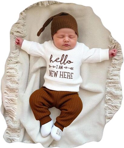 Ylsteed Newborn Baby Boy Girl Clothes Outfits Long Sleeve Romper Bodysuit Baby Shower Coming Home Outfit Shirt+Pants+Hat in Saudi Arabia
