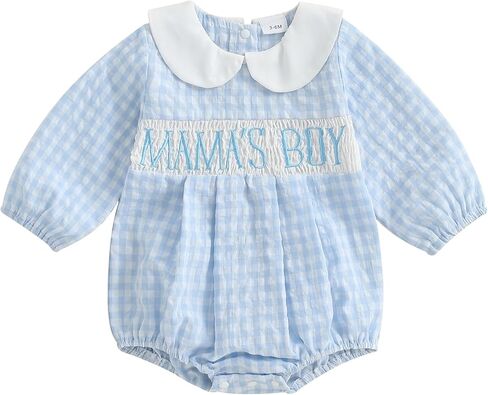 DuAnyozu Baby Boy Clothes Newborn Bubble Romper Mama Boy Smocked Bodysuit Summer One Piece Outfit Mother's Day Baby Onesie in Saudi Arabia