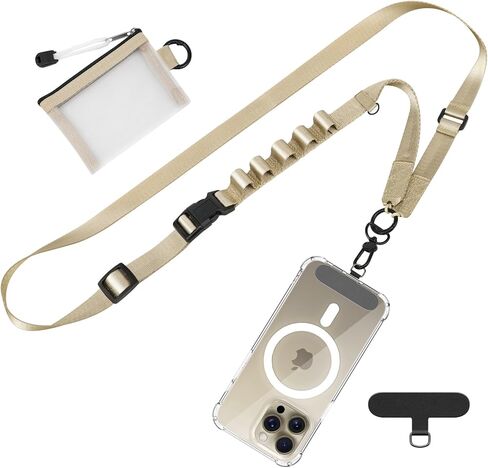 TiMOVO Clip and Go Phone Strap with Wallet, Phone Lanyard Crossbody with Zippered Pouch Adjustable Strap for Phones, Beige in Saudi Arabia