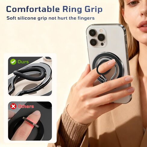 Slim Magnetic Phone Ring Holder for Magsafe, Lightweight Phone Finger Snap Grip Kickstand Accessories Compatible with iPhone Pixel, Portable Mini Phone Stand Works with Magnetic Car Mount in Saudi Arabia