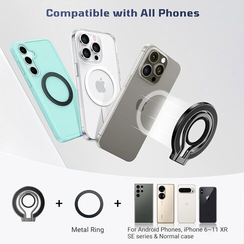Slim Magnetic Phone Ring Holder for Magsafe, Lightweight Phone Finger Snap Grip Kickstand Accessories Compatible with iPhone Pixel, Portable Mini Phone Stand Works with Magnetic Car Mount in Saudi Arabia
