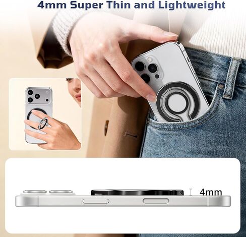 Slim Magnetic Phone Ring Holder for Magsafe, Lightweight Phone Finger Snap Grip Kickstand Accessories Compatible with iPhone Pixel, Portable Mini Phone Stand Works with Magnetic Car Mount in Saudi Arabia
