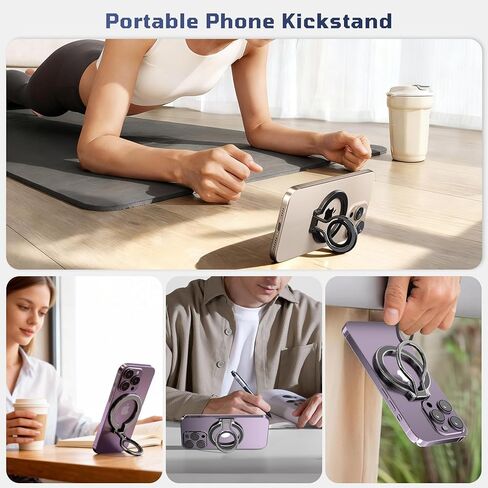 Slim Magnetic Phone Ring Holder for Magsafe, Lightweight Phone Finger Snap Grip Kickstand Accessories Compatible with iPhone Pixel, Portable Mini Phone Stand Works with Magnetic Car Mount in Saudi Arabia