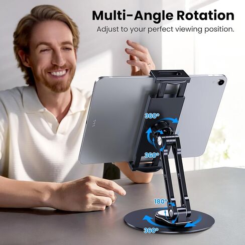 حامل تابلت لجهاز iPad، قابل للتعديل بقاعدة دوارة 360 درجة للمكتب، حامل تابلت دوار من الألومنيوم متوافق مع iPad Air، Mini، 10.2،9.7، Pro 11/13 والمزيد in Kuwait