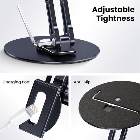 حامل تابلت لجهاز iPad، قابل للتعديل بقاعدة دوارة 360 درجة للمكتب، حامل تابلت دوار من الألومنيوم متوافق مع iPad Air، Mini، 10.2،9.7، Pro 11/13 والمزيد in Kuwait