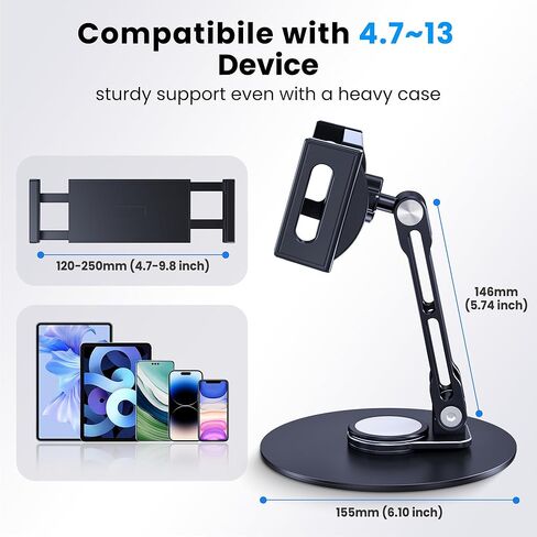 حامل تابلت لجهاز iPad، قابل للتعديل بقاعدة دوارة 360 درجة للمكتب، حامل تابلت دوار من الألومنيوم متوافق مع iPad Air، Mini، 10.2،9.7، Pro 11/13 والمزيد in Kuwait