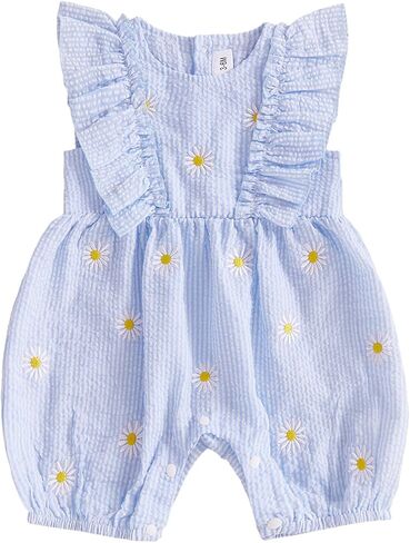 FOCUSNORM Newborn Baby Girl Summer Clothes Daisy Flying Sleeve Jumpsuit Romper Ruffle Onesie Infant Outfit 3 6 12 18 Months in Saudi Arabia