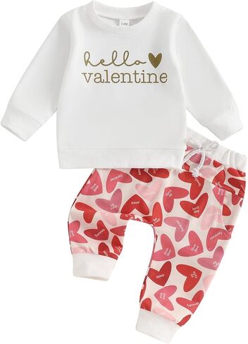 MAYUMMPY Baby Boy Girl Valentines Outfit Long Sleeve Heart Print Sweatshirt Sweatpants Toddler Sweatsuit Spring Clothes Set in Saudi Arabia