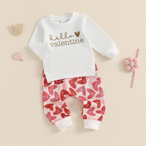 MAYUMMPY Baby Boy Girl Valentines Outfit Long Sleeve Heart Print Sweatshirt Sweatpants Toddler Sweatsuit Spring Clothes Set in Saudi Arabia