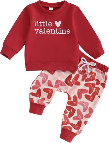 MAYUMMPY Baby Boy Girl Valentines Outfit Long Sleeve Heart Print Sweatshirt Sweatpants Toddler Sweatsuit Spring Clothes Set in Saudi Arabia