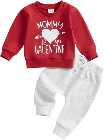MAYUMMPY Baby Boy Girl Valentines Outfit Long Sleeve Heart Print Sweatshirt Sweatpants Toddler Sweatsuit Spring Clothes Set in Saudi Arabia