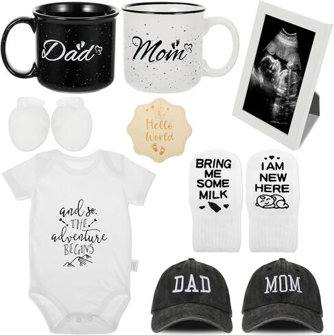 12 قطعة من هدايا الأم الجديدة، هدايا الآباء الجدد للأزواج، الكشف عن الجنس، توقع الآباء أن يكونوا حفل استقبال المولود الجديد، كوب الدب، عملة القرار، جوارب الطفل، مجموعة ملابس داخلية in Kuwait