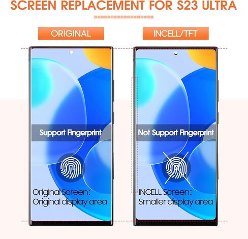 INCELL لهاتف Samsung Galaxy S23 Ultra شاشة بديلة لشاشة Samsung S23 Ultra LCD S918B SM-S918U LCD محول الأرقام شاشة تعمل باللمس أسود مع إطار (إصدار الولايات المتحدة، بدون بصمة) in Kuwait