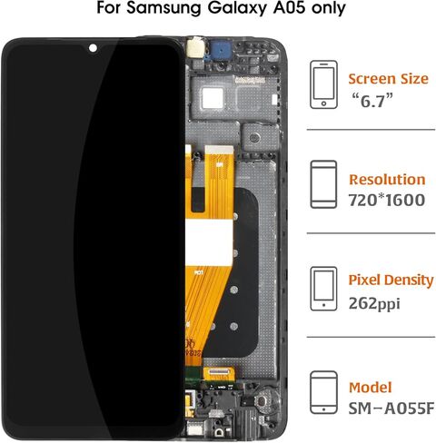 شاشة عرض LCD أصلية A05 A055F/A055M OEM + إطار أسود لهاتف Samsung Galaxy A05 A055F/M 6.7 بوصة شاشة LCD بديلة تعمل باللمس مجموعة محول رقمي in Saudi Arabia