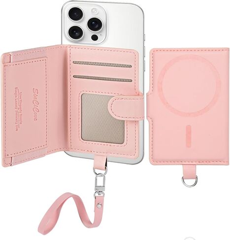 for MagSafe Wallet, Hand Wrist Strap Magnetic Wallet for iphone 17/16/15/14/13/12 Series,Card Holder for Phone-Chalk Pink in Saudi Arabia