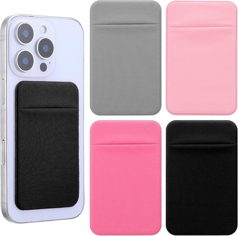 cobee 4 Pcs Phone Wallet Stick On, Wallet Sticker Back Of Phones Pink Card Holder, Wallets Key Holder Credit Flat Thin Phone Wallets Accessories Suitable For Most Smart Phones in Saudi Arabia