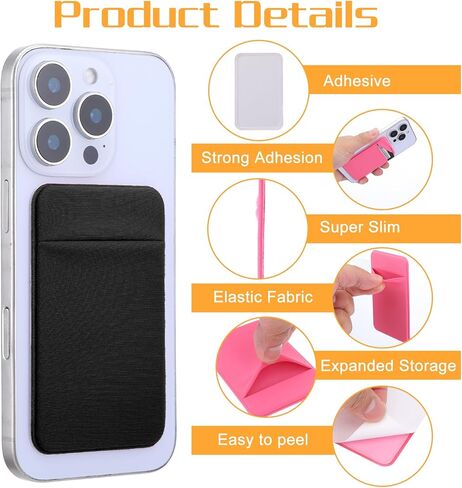 cobee 4 Pcs Phone Wallet Stick On, Wallet Sticker Back Of Phones Pink Card Holder, Wallets Key Holder Credit Flat Thin Phone Wallets Accessories Suitable For Most Smart Phones in Saudi Arabia