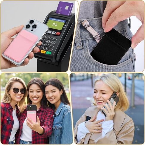 cobee 4 Pcs Phone Wallet Stick On, Wallet Sticker Back Of Phones Pink Card Holder, Wallets Key Holder Credit Flat Thin Phone Wallets Accessories Suitable For Most Smart Phones in Saudi Arabia